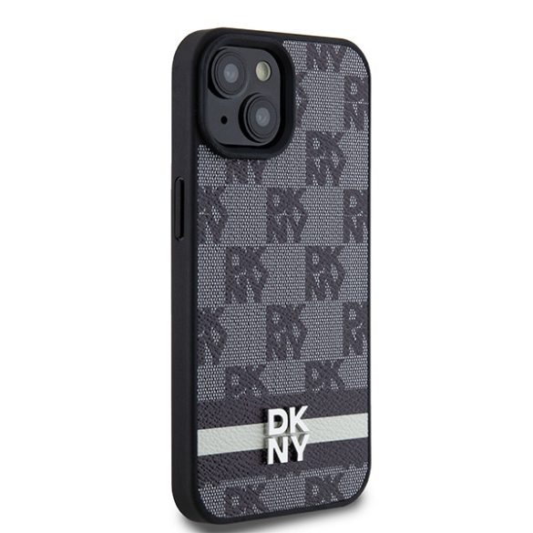 DKNY DKHCP14SPCPTSSK Leather Checkered Mono Pattern & Printed Stripes tok iPhone 14 / 15 / 13 - fekete