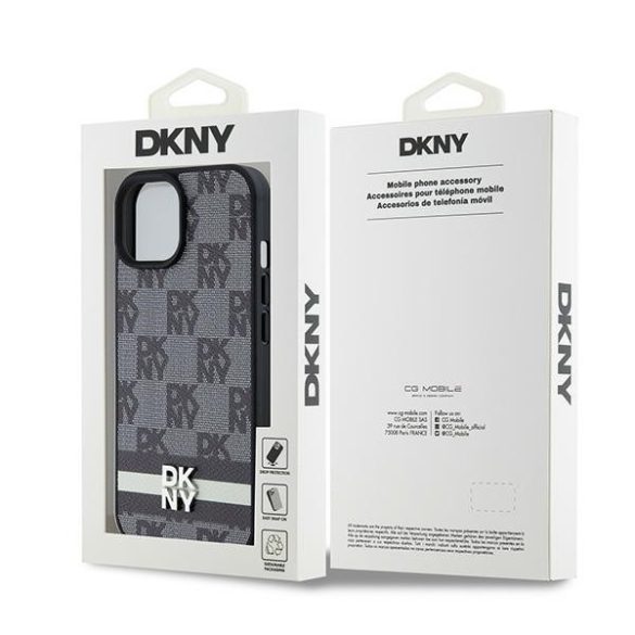 DKNY DKHCP14SPCPTSSK Leather Checkered Mono Pattern & Printed Stripes tok iPhone 14 / 15 / 13 - fekete