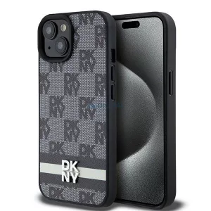 DKNY DKHCP15MPCPTSSK Leather Checkered Mono Pattern & Printed Stripes tok iPhone 15 Plus - fekete