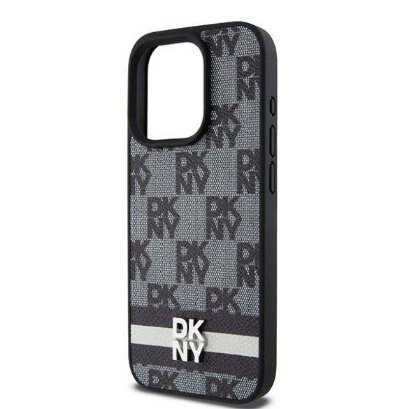 DKNY DKHCP15LPCPTSSK Leather Checkered Mono Pattern & Printed Stripes tok iPhone 15 Pro - fekete