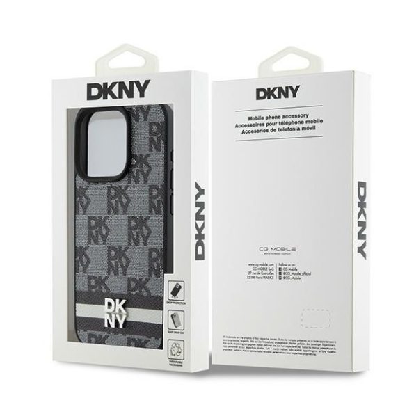 DKNY DKHCP15LPCPTSSK Leather Checkered Mono Pattern & Printed Stripes tok iPhone 15 Pro - fekete