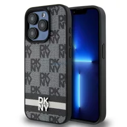   DKNY DKHCP15XPCPTSSK Leather Checkered Mono Pattern & Printed Stripes tok iPhone 15 Pro Max - fekete