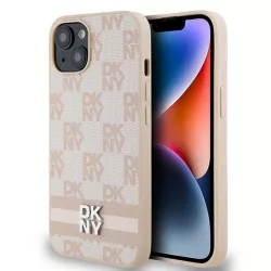   DKNY DKHCP14SPCPTSSP Leather Checkered Mono Pattern & Printed Stripes tok iPhone 14 - rózsaszín