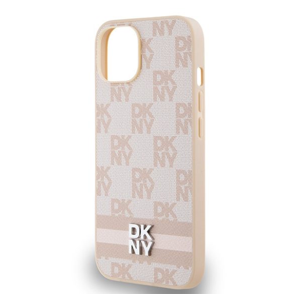 DKNY DKHCP14SPCPTSSP Leather Checkered Mono Pattern & Printed Stripes tok iPhone 14 / 15 / 13 - rózsaszín