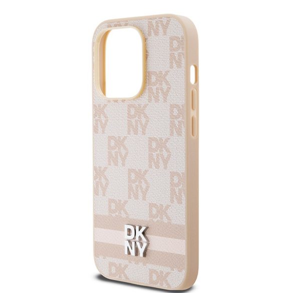 DKNY DKHCP14LPCPTSSP Leather Checkered Mono Pattern & Printed Stripes tok iPhone 14 Pro - rózsaszín