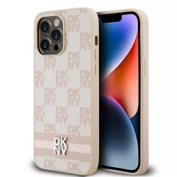   DKNY DKHCP14XPCPTSSP Leather Checkered Mono Pattern & Printed Stripes tok iPhone 14 Pro Max - rózsaszín