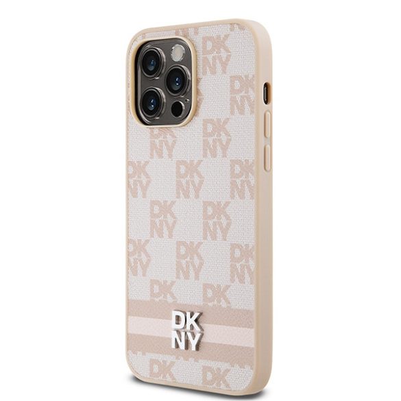 DKNY DKHCP14XPCPTSSP Leather Checkered Mono Pattern & Printed Stripes tok iPhone 14 Pro Max - rózsaszín