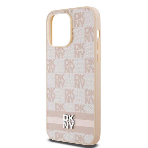 DKNY DKHCP14XPCPTSSP Leather Checkered Mono Pattern & Printed Stripes tok iPhone 14 Pro Max - rózsaszín