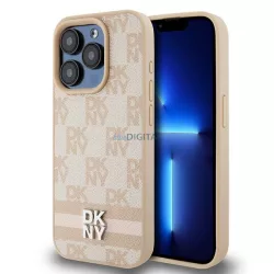   DKNY DKHCP15XPCPTSSP Leather Checkered Mono Pattern & Printed Stripes tok iPhone 15 Pro Max - rózsaszín