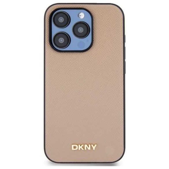 DKNY DKHMP15LPGHLME Grained Metal Logo MagSafe-kompatibilis tok iPhone 15 Pro - bézs