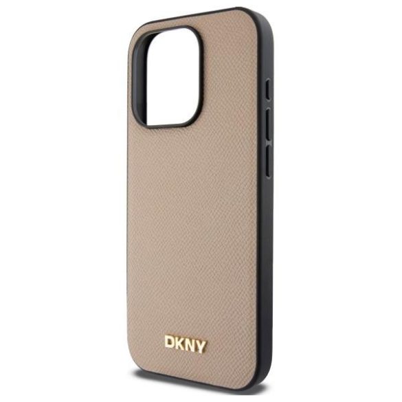 DKNY DKHMP15LPGHLME Grained Metal Logo MagSafe-kompatibilis tok iPhone 15 Pro - bézs