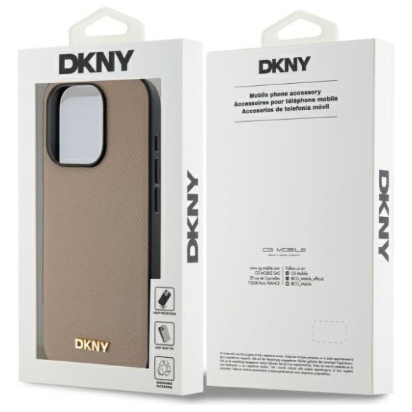 DKNY DKHMP15LPGHLME Grained Metal Logo MagSafe-kompatibilis tok iPhone 15 Pro - bézs