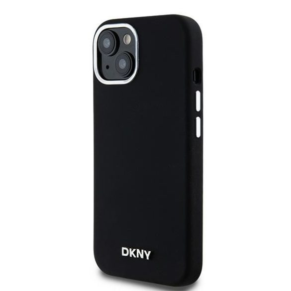 DKNY DKHMP14SSMCHLK Liquid Silicone Small Metal Logo MagSafe-kompatibilis tok iPhone 14 / 15 / 13 - fekete