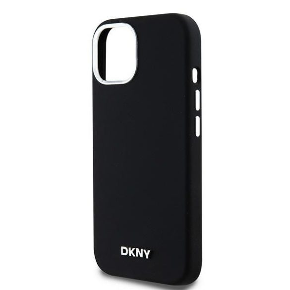 DKNY DKHMP14SSMCHLK Liquid Silicone Small Metal Logo MagSafe-kompatibilis tok iPhone 14 / 15 / 13 - fekete