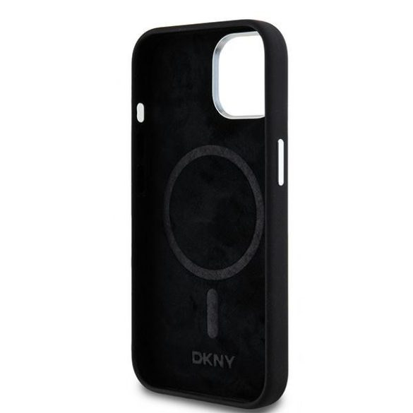 DKNY DKHMP14SSMCHLK Liquid Silicone Small Metal Logo MagSafe-kompatibilis tok iPhone 14 / 15 / 13 - fekete