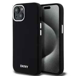   DKNY DKHMP15SSMCHLK Liquid Silicone Small Metal Logo MagSafe-kompatibilis tok iPhone 15 - fekete