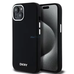   DKNY DKHMP15SSMCHLK Liquid Silicone Small Metal Logo MagSafe-kompatibilis tok iPhone 15 - fekete