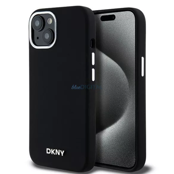 DKNY DKHMP15MSMCHLK Liquid Silicone Small Metal Logo MagSafe-kompatibilis tok iPhone 15 Plus - fekete