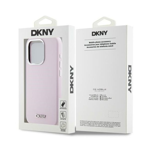 DKNY DKHMP14LSMCHLP Liquid Silicone Small Metal Logo MagSafe-kompatibilis tok iPhone 14 Pro - rózsaszín