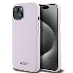   DKNY DKHMP15SSMCHLP Liquid Silicone Small Metal Logo MagSafe-kompatibilis tok iPhone 15 - rózsaszín