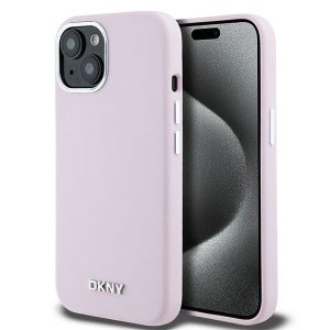 DKNY DKHMP15SSMCHLP Liquid Silicone Small Metal Logo MagSafe-kompatibilis tok iPhone 15 - rózsaszín
