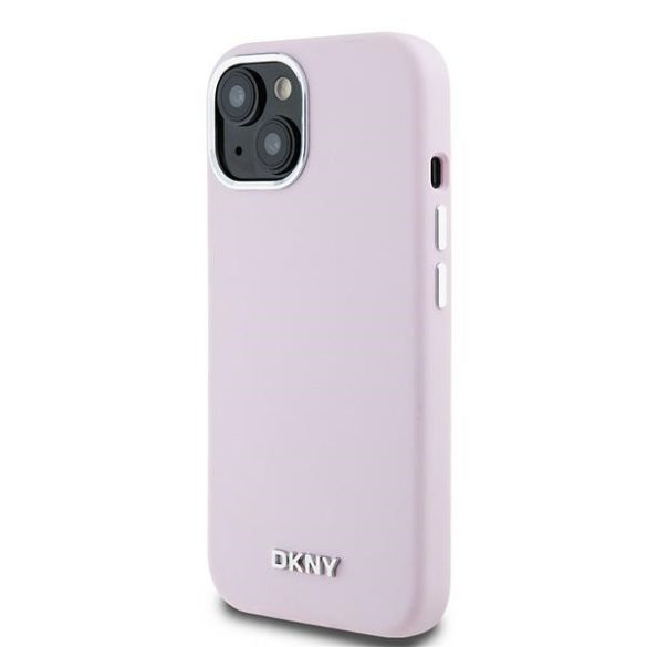 DKNY DKHMP15SSMCHLP Liquid Silicone Small Metal Logo MagSafe-kompatibilis tok iPhone 15 / 14 / 13 - rózsaszín