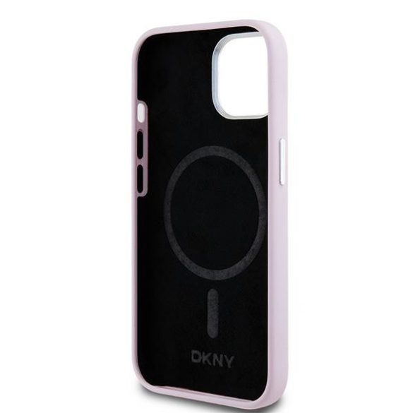 DKNY DKHMP15SSMCHLP Liquid Silicone Small Metal Logo MagSafe-kompatibilis tok iPhone 15 / 14 / 13 - rózsaszín