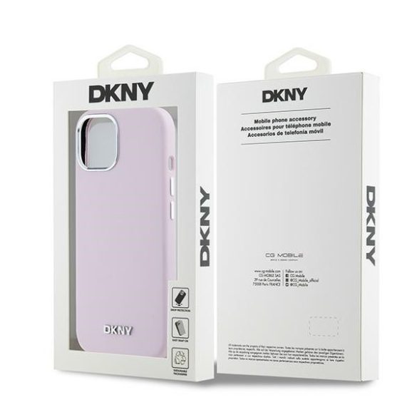 DKNY DKHMP15SSMCHLP Liquid Silicone Small Metal Logo MagSafe-kompatibilis tok iPhone 15 / 14 / 13 - rózsaszín