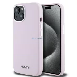   DKNY DKHMP15MSMCHLP Liquid Silicone Small Metal Logo MagSafe-kompatibilis tok iPhone 15 Plus - rózsaszín