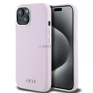 DKNY DKHMP15MSMCHLP Liquid Silicone Small Metal Logo MagSafe-kompatibilis tok iPhone 15 Plus - rózsaszín