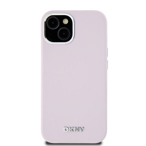 DKNY DKHMP15MSMCHLP Liquid Silicone Small Metal Logo MagSafe-kompatibilis tok iPhone 15 Plus / 14 Plus - rózsaszín