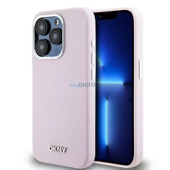 DKNY DKHMP15LSMCHLP Liquid Silicone Small Metal Logo MagSafe-kompatibilis tok iPhone 15 Pro - rózsaszín