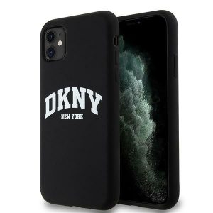 DKNY DKHMN61SNYACH Liquid Silicone White Printed Logo MagSafe-kompatibilis tok iPhone 11  - fekete