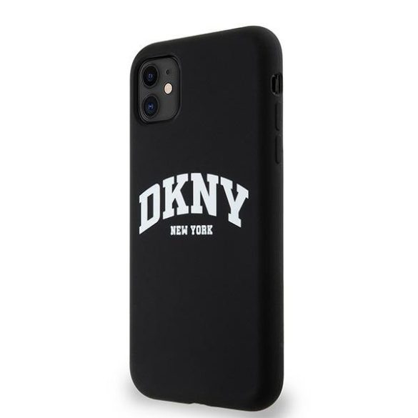 DKNY DKHMN61SNYACH Liquid Silicone White Printed Logo MagSafe-kompatibilis tok iPhone 11 / Xr - fekete