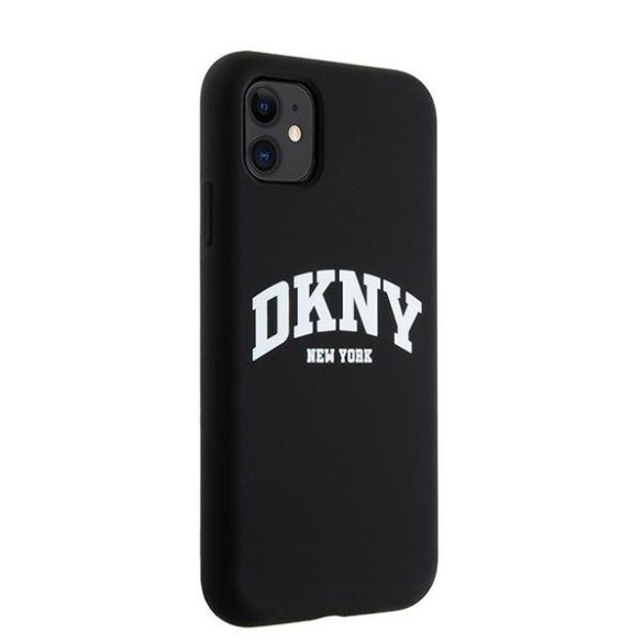 DKNY DKHMN61SNYACH Liquid Silicone White Printed Logo MagSafe-kompatibilis tok iPhone 11 / Xr - fekete