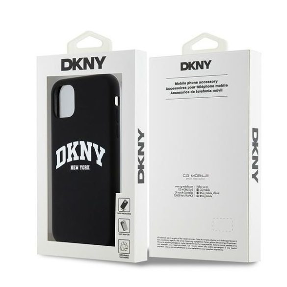 DKNY DKHMN61SNYACH Liquid Silicone White Printed Logo MagSafe-kompatibilis tok iPhone 11 / Xr - fekete