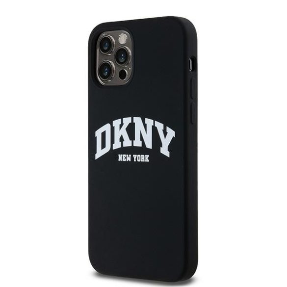 DKNY DKHMP12MSNYACH Liquid Silicone White Printed Logo MagSafe-kompatibilis tok iPhone 12/12 Pro - fekete