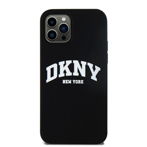 DKNY DKHMP12MSNYACH Liquid Silicone White Printed Logo MagSafe-kompatibilis tok iPhone 12/12 Pro - fekete