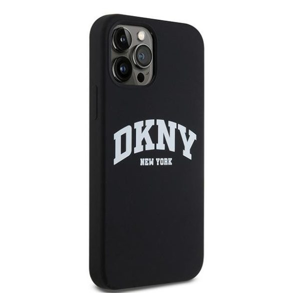 DKNY DKHMP12MSNYACH Liquid Silicone White Printed Logo MagSafe-kompatibilis tok iPhone 12/12 Pro - fekete