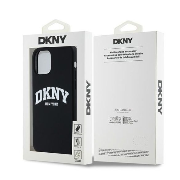 DKNY DKHMP12MSNYACH Liquid Silicone White Printed Logo MagSafe-kompatibilis tok iPhone 12/12 Pro - fekete