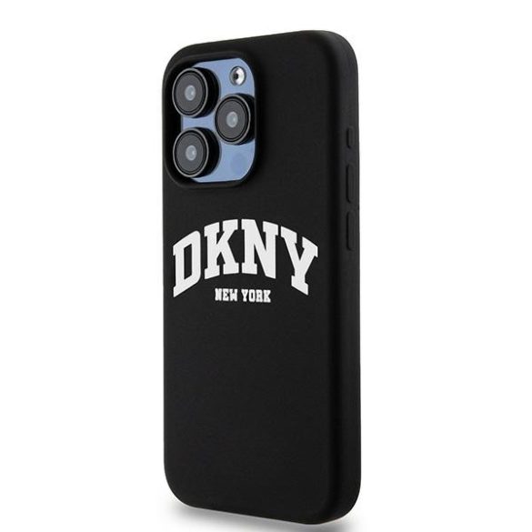 DKNY DKHMP13LSNYACH Liquid Silicone White Printed Logo MagSafe-kompatibilis tok iPhone 13 / 13 Pro - fekete