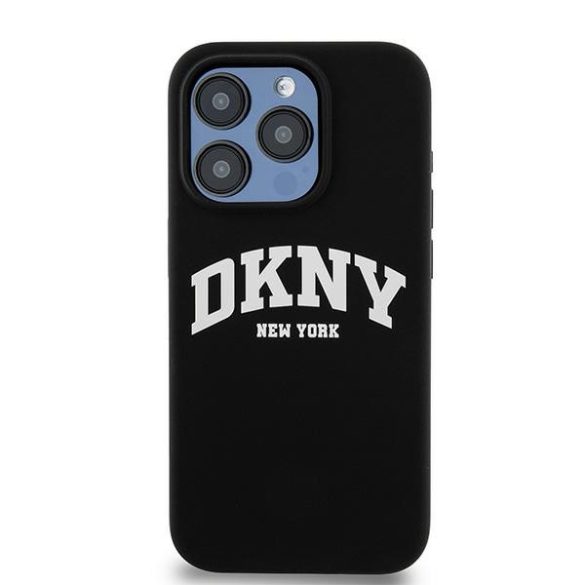 DKNY DKHMP13LSNYACH Liquid Silicone White Printed Logo MagSafe-kompatibilis tok iPhone 13 / 13 Pro - fekete