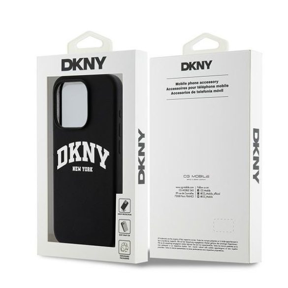 DKNY DKHMP13LSNYACH Liquid Silicone White Printed Logo MagSafe-kompatibilis tok iPhone 13 / 13 Pro - fekete