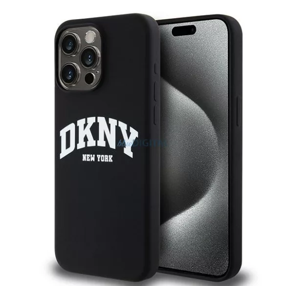 DKNY DKHMP13XSNYACH Liquid Silicone White Printed Logo MagSafe-kompatibilis tok iPhone 13 Pro Max - fekete