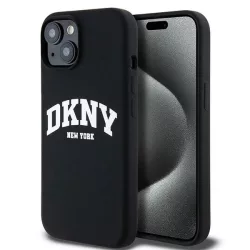   DKNY DKHMP14SSNYACH Liquid Silicone White Printed Logo MagSafe-kompatibilis tok iPhone 14 - fekete