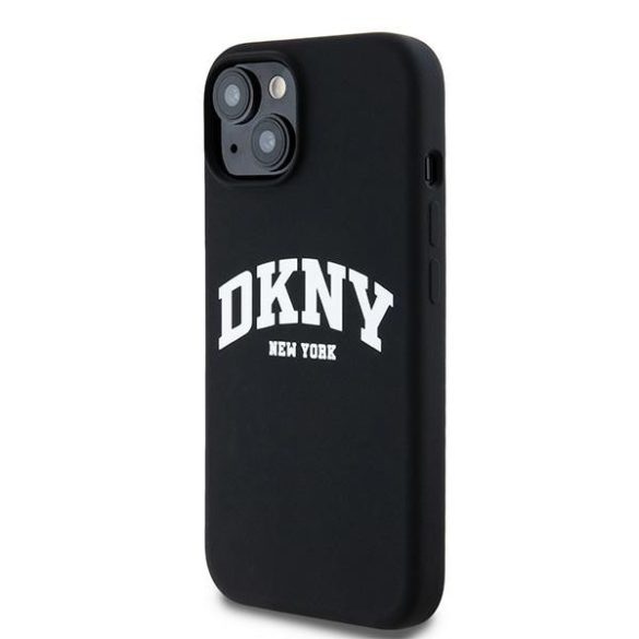 DKNY DKHMP14SSNYACH Liquid Silicone White Printed Logo MagSafe-kompatibilis tok iPhone 14 / 15 / 13 - fekete