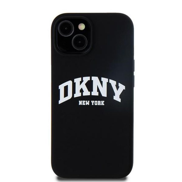 DKNY DKHMP14SSNYACH Liquid Silicone White Printed Logo MagSafe-kompatibilis tok iPhone 14 / 15 / 13 - fekete