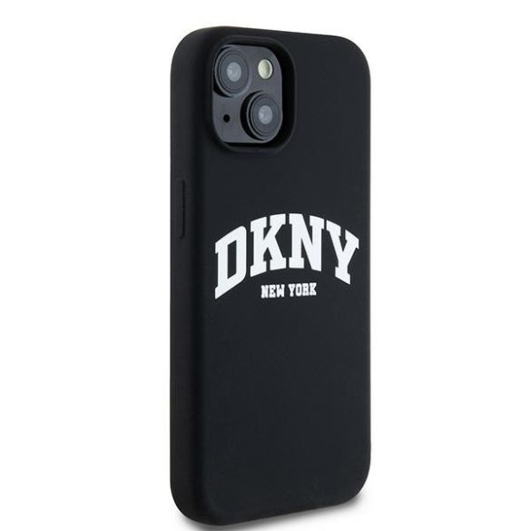 DKNY DKHMP14SSNYACH Liquid Silicone White Printed Logo MagSafe-kompatibilis tok iPhone 14 / 15 / 13 - fekete