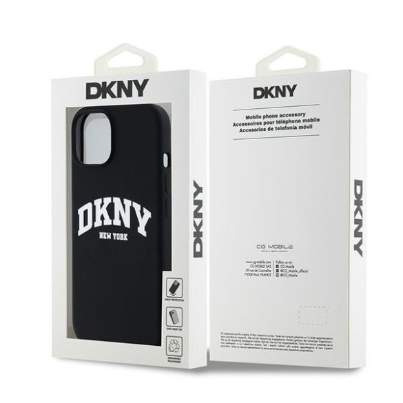 DKNY DKHMP14SSNYACH Liquid Silicone White Printed Logo MagSafe-kompatibilis tok iPhone 14 / 15 / 13 - fekete