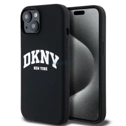   DKNY DKHMP15SSNYACH Liquid Silicone White Printed Logo MagSafe-kompatibilis tok iPhone 15 - fekete